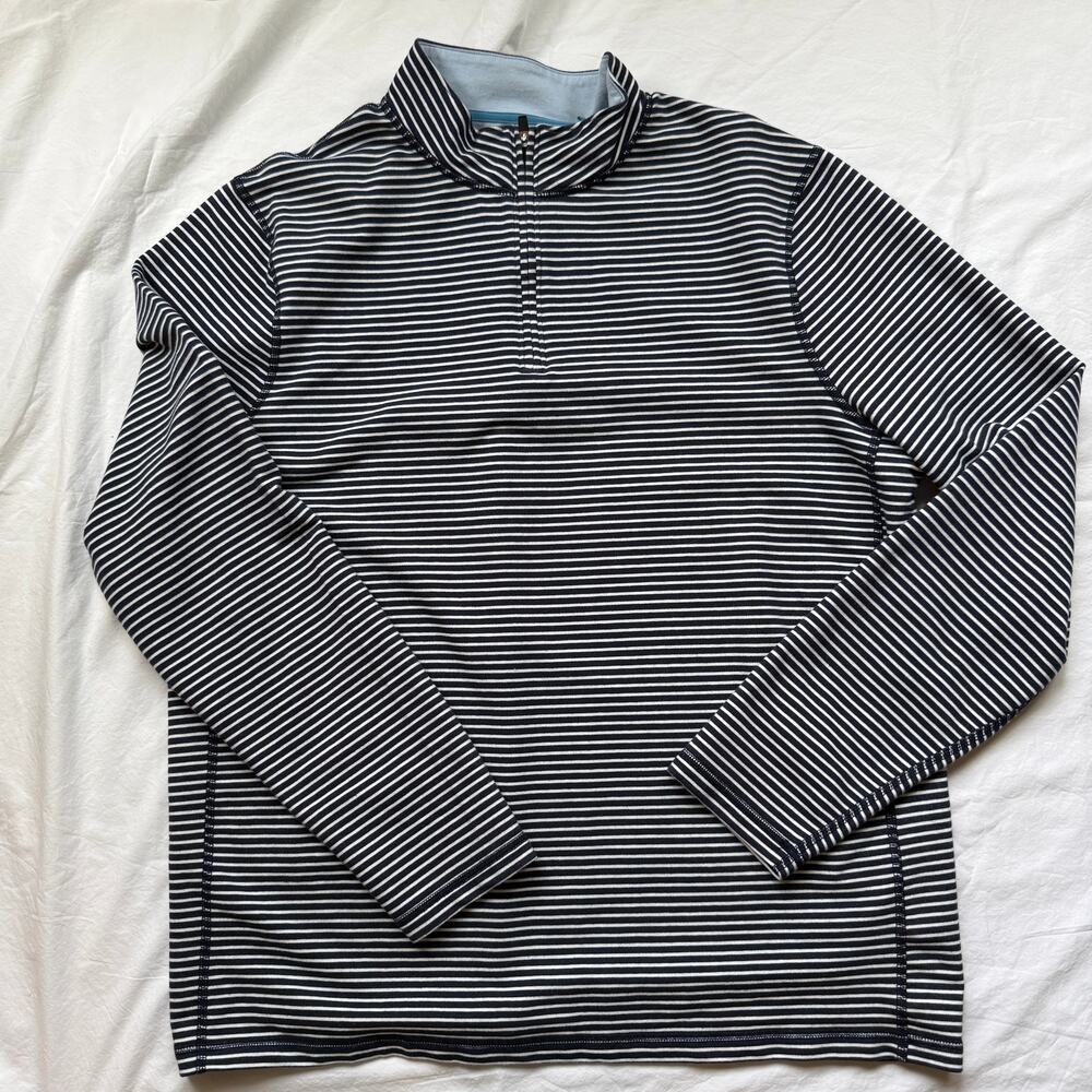 J.Crew Mens Quarter Zip Stripe Pullover Navy White XL Preppy Sporty EUC